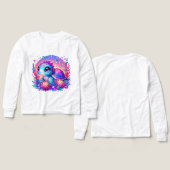 かわいいネオンの赤ちゃんカメのイラストTシャツ (デザイン 正面＆背面)