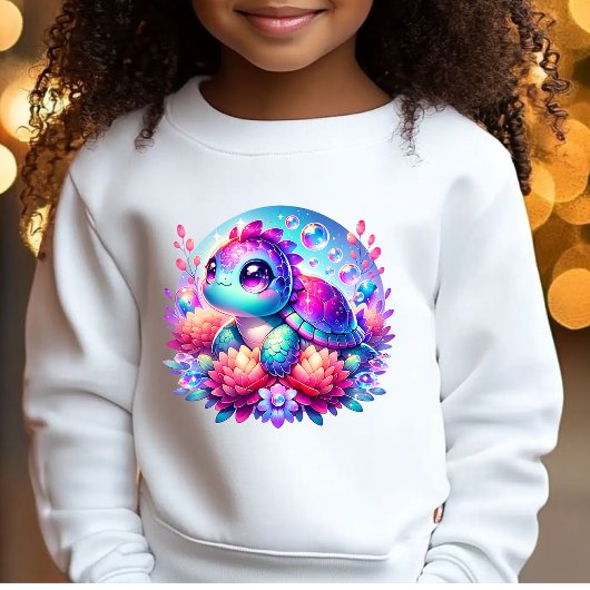 かわいいネオンの赤ちゃんカメのイラストTシャツ