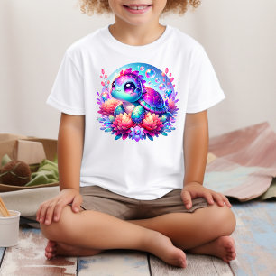 かわいいネオンの赤ちゃんカメのイラストTシャツ ベビーTシャツ