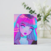 かわいいネオンアニメの女の子はがき ポストカード (スタンド正面)
