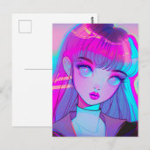 かわいいネオンアニメの女の子はがき ポストカード (正面/裏面)