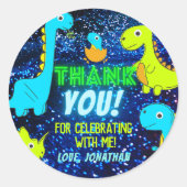 かわいいネオンカラフル恐竜の少年パーティーありがとう ラウンドシール (正面)
