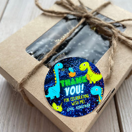 かわいいネオンカラフル恐竜の少年パーティーありがとう ラウンドシール