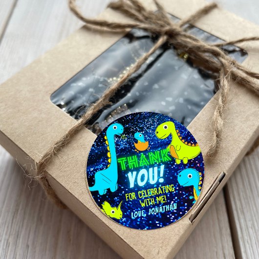 かわいいネオンカラフル恐竜の少年パーティーありがとう ラウンドシール