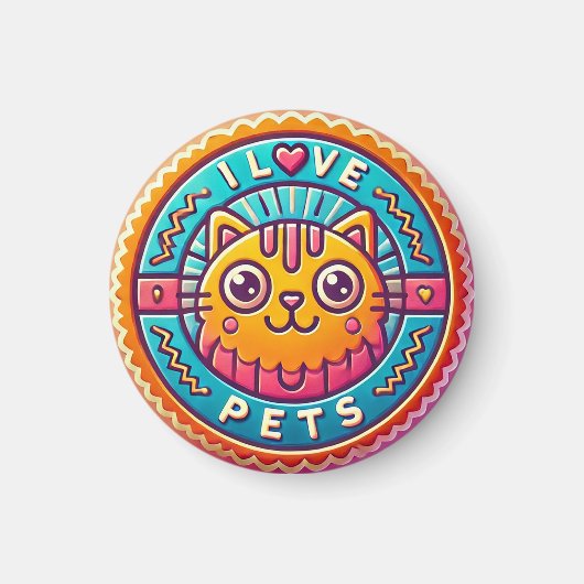 かわいいネオンキャットバッジ マグネット (正面)