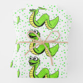 かわいいネオングリーン黄色いヘビを水玉模様 ラッピングペーパーシート (インサイチュ)