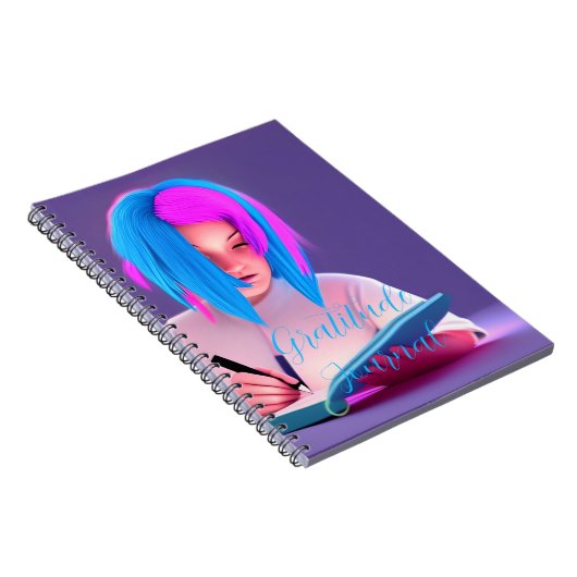 かわいいネオンピンクとブルーヘアガールジャーナル ノートブック (右側)