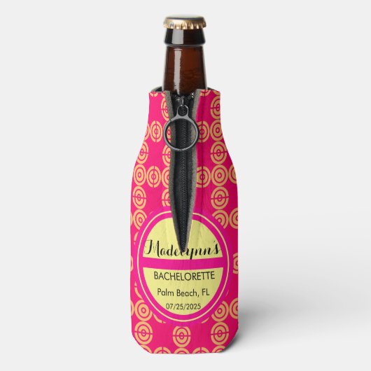 かわいいネオンピンクの結婚披露宴の人気パーソナライズされた ボトルクーラー (ボトル裏面)