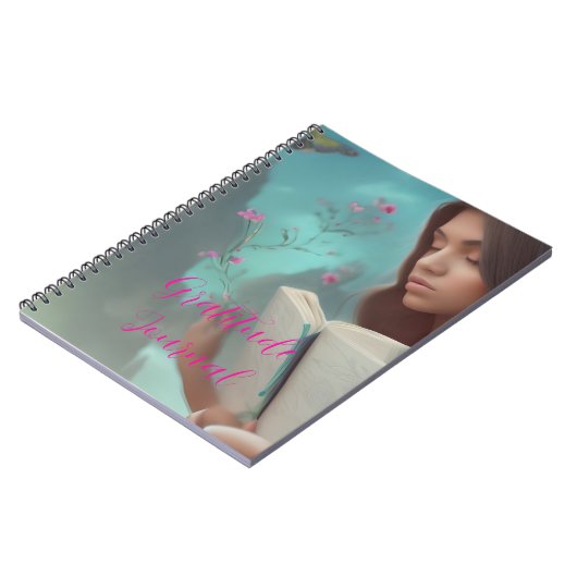 かわいいネオンピンク瞑想少女の感謝ジャーナル ノートブック (左側)