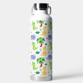 かわいいネオン水彩恐竜のパターン ウォーターボトル (正面)