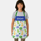 かわいいネオン水彩恐竜のパターン エプロン (インサイチュ)