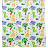 かわいいネオン水彩恐竜のパターン シャワーカーテン (正面)