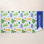 かわいいネオン水彩恐竜のパターン ビーチタオル (正面)