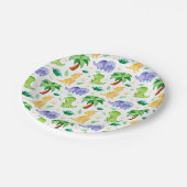 かわいいネオン水彩恐竜のパターン ペーパープレート (アングル)