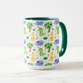 かわいいネオン水彩恐竜のパターン マグカップ (正面右)