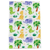 かわいいネオン水彩恐竜のパターン ミディアムペーパーバッグ (正面)