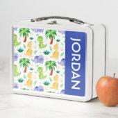 かわいいネオン水彩恐竜のパターン メタルランチボックス (インサイチュ)