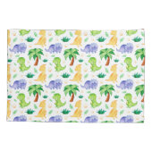 かわいいネオン水彩恐竜のパターン 枕カバー (裏面)