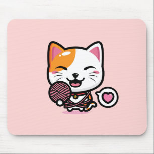 かわいいネコとヤーンマウスパッド マウスパッド