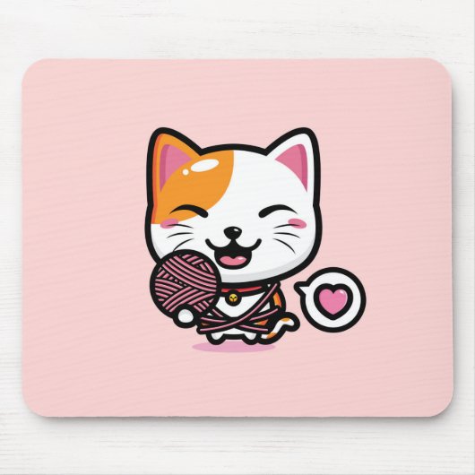 かわいいネコとヤーンマウスパッド マウスパッド (正面)