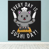 かわいいネコのシェフ寿司 キャンバスプリント (インサイチュ (ウッドフロア))
