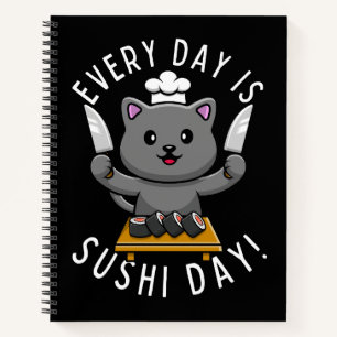 かわいいネコのシェフ寿司 Funny Every Day is Sushi Day ノートブック