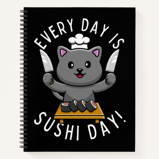 かわいいネコのシェフ寿司 Funny Every Day is Sushi Day ノートブック (正面)