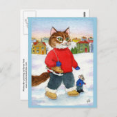 かわいいネコのスケーター冬の自然はがき ポストカード (正面/裏面)