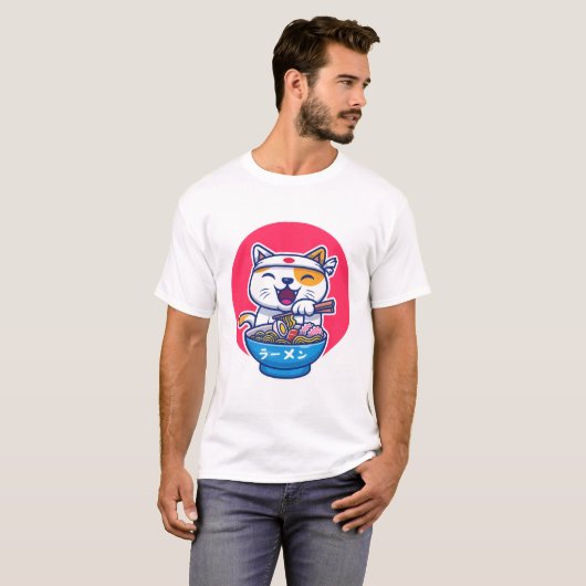 かわいいネコのラーメン Tシャツ (正面フル)