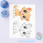 かわいいネコの塗り絵ページ チラシ (シングル)