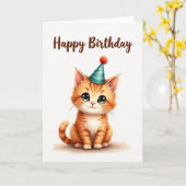 かわいいネコの誕生日カード カード (黄色い花)