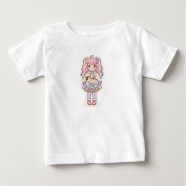 かわいいネコカフェちびアニメガールベビーTシャツ ベビーTシャツ