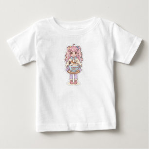 かわいいネコカフェちびアニメガールベビーTシャツ ベビーTシャツ