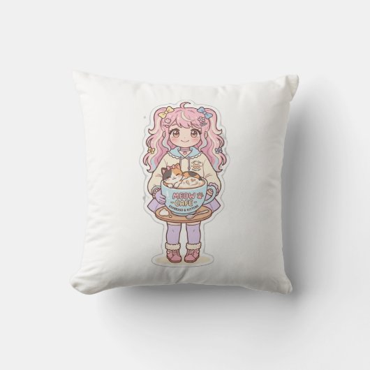 かわいいネコカフェ アニメガール ちびキャラ スロー枕 クッション (正面)