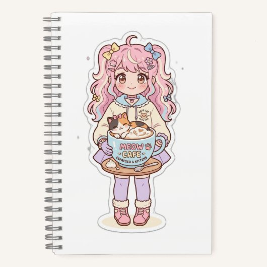 かわいいネコカフェ アニメガール ちびキャラ ノートブック (正面)