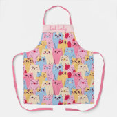 かわいいネコデザインパステルピンクブルーお洒落 エプロン (正面)