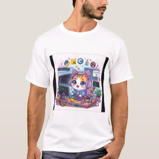 かわいいネコプログラマーTシャツ | かわいいコーディングねこア Tシャツ