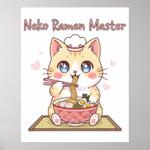 かわいいネコラーメンマスター ねこ料理シェフ ポスター