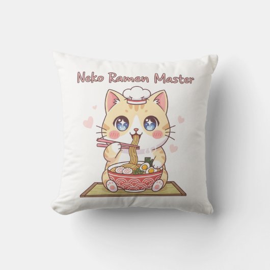 かわいいネコラーメン・マスター ねこ料理人 クッション (正面)