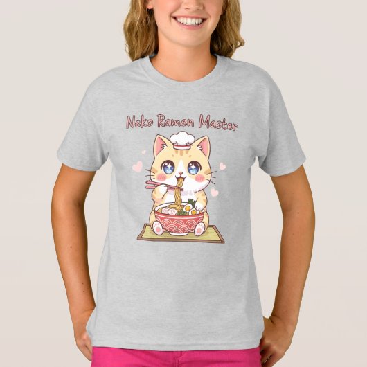 かわいいネコラーメン・マスター ねこ料理人 Tシャツ (正面)