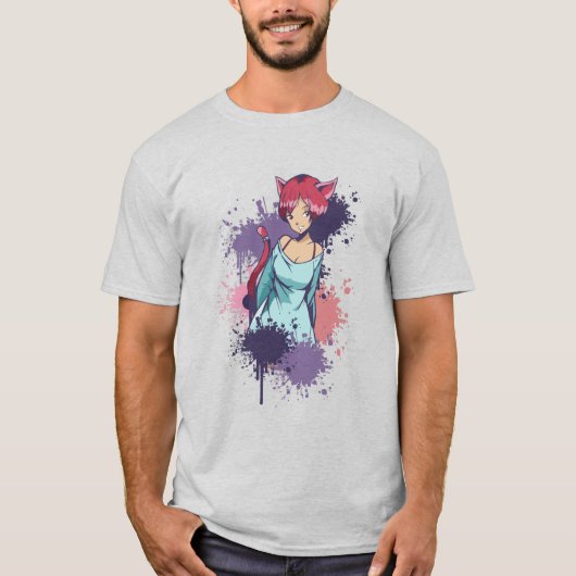 かわいいネコ娘 - 桜の猫娘 Tシャツ (正面)