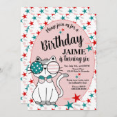 かわいいネコ愛国的な誕生日パーティーが花開く 招待状 (正面/裏面)