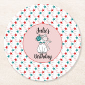 かわいいネコ愛国的誕生日ふりかけるパーティー ラウンドペーパーコースター (正面)