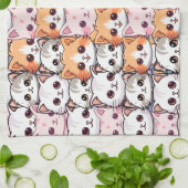 かわいいネコ猫ペット顔ドードルプリントパット キッチンタオル (折り畳み)