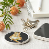 かわいいネコ眠るジンジャーキットンアートデザイン キーホルダー (側面)