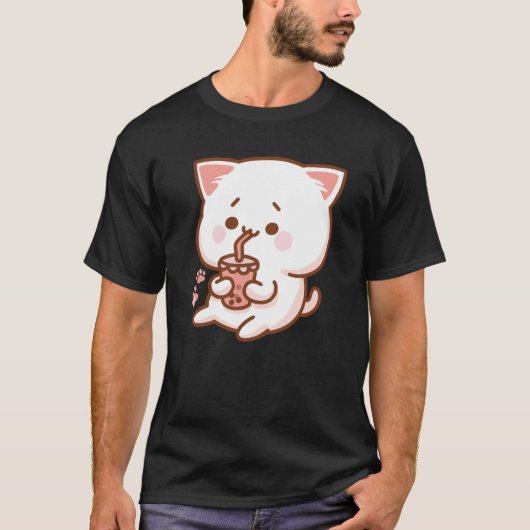 かわいいネコ飲みボバティー Tシャツ (正面)