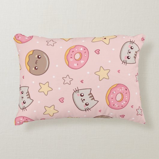 かわいいネコ、ドーナツ、星型 アクセントクッション (正面)