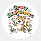 かわいいネコBeハッピーサマーガーデンやる気を起こさせる ラウンドシール (正面)