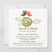 かわいいネスティングフクロウ家族のベビーシャワーの招待状 招待状 (正面)