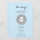 かわいいネストモノグラム男の赤ちゃんベビーシャワー 招待状 (正面/裏面)